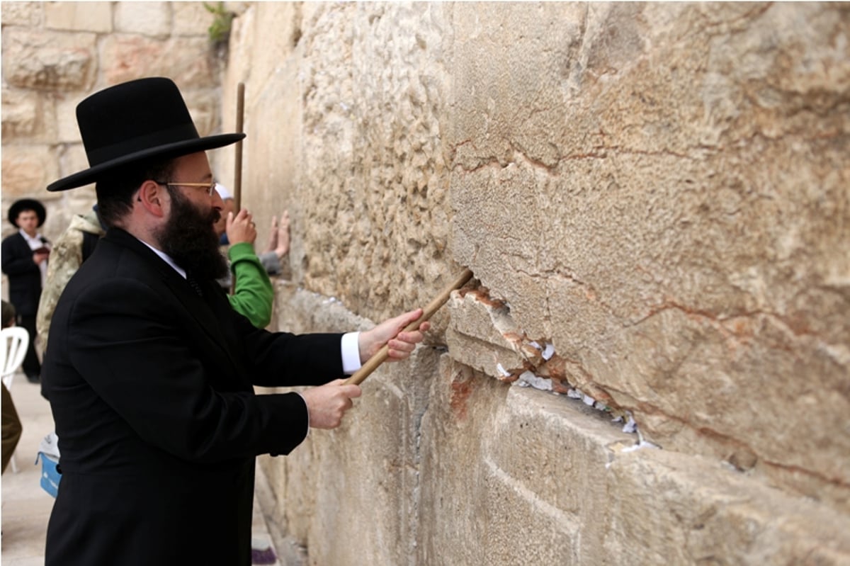 תיעוד: כך מוציאים פתקים מהכותל