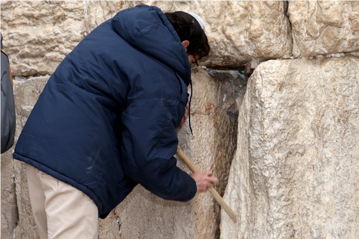 תיעוד: כך מוציאים פתקים מהכותל