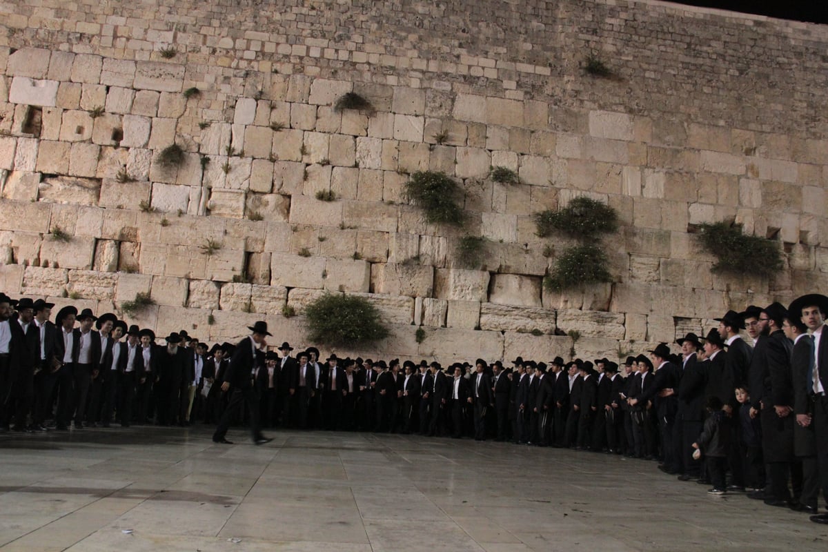 מוצאי חג השבועות בכותל המערבי: מעגל אחד, אלפי רוקדים