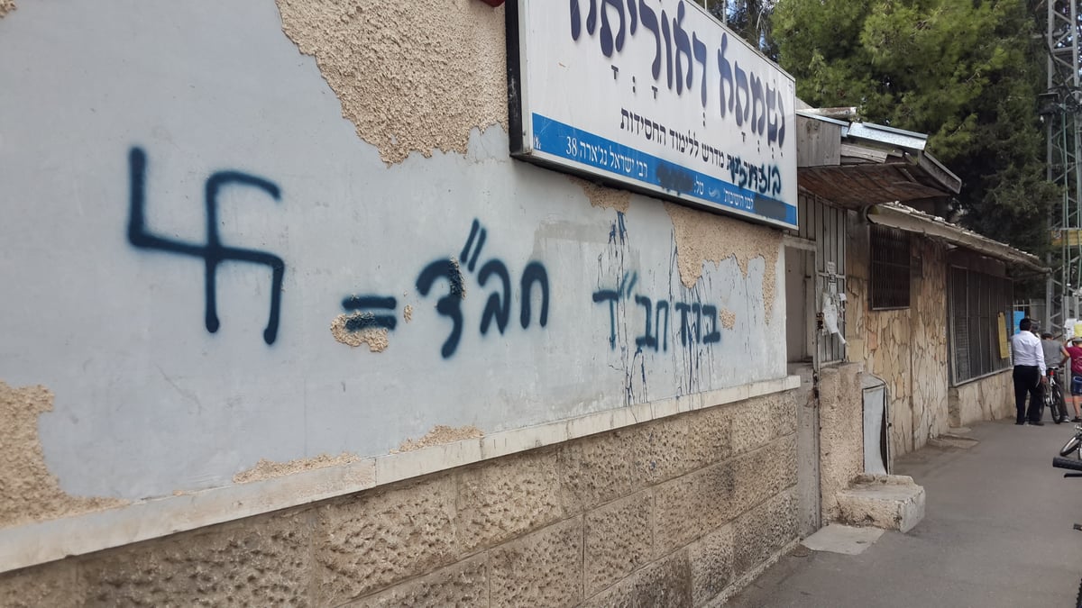 ירושלים: צלבי קרס על ישיבת חב"ד