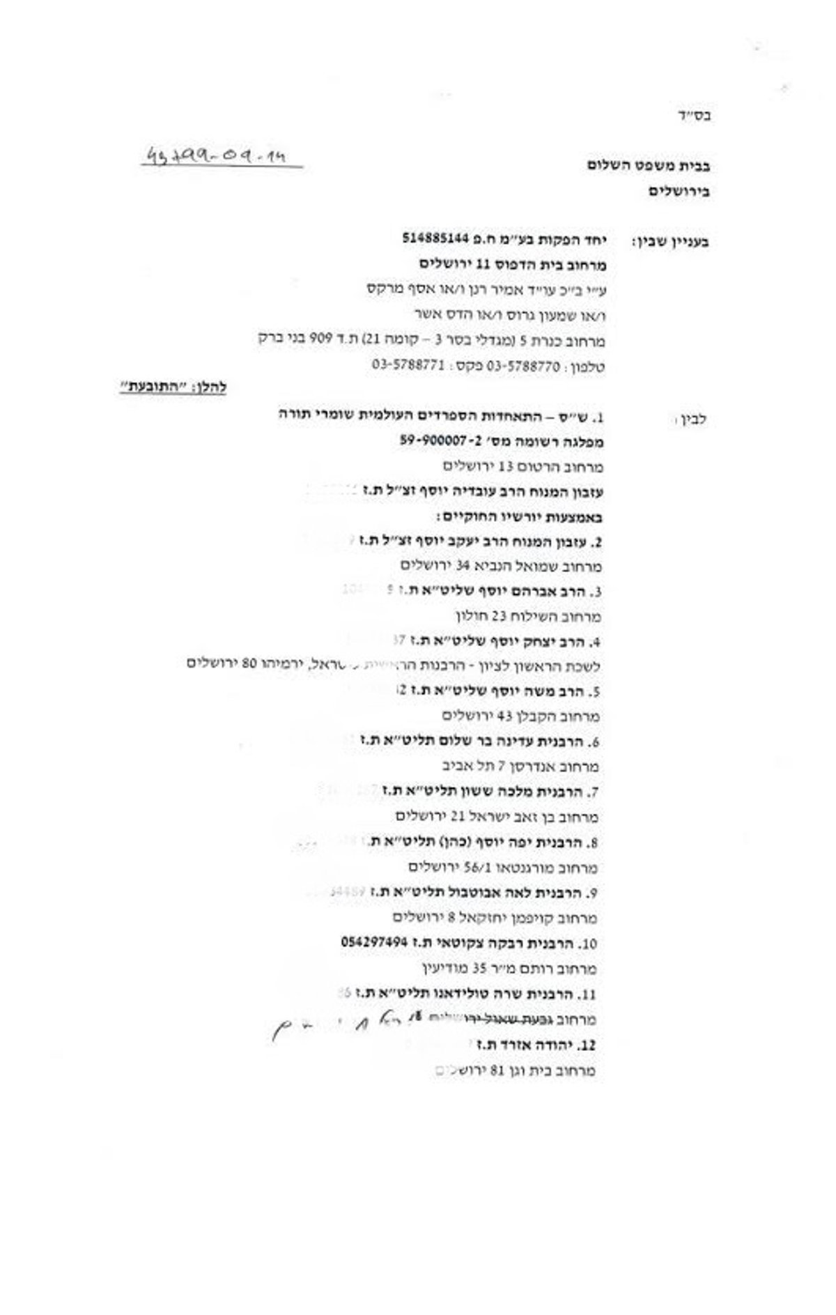 תביעה בסך 150 אלף ש"ח נגד יורשי מרן הגר"ע זצ"ל