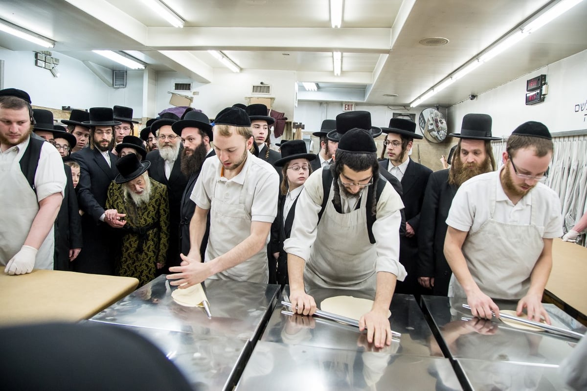 האדמו"ר מסקולען באפיית מצות לחג הפסח • גלריה