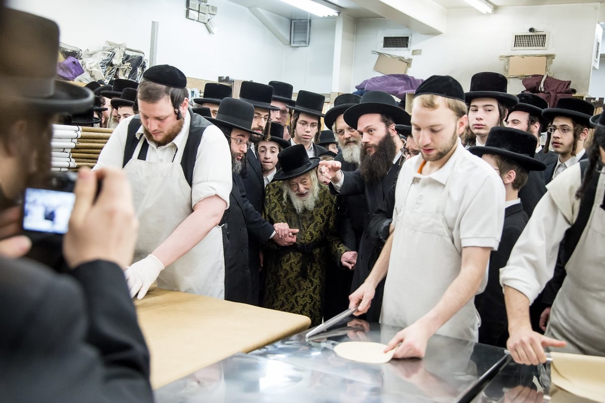 האדמו"ר מסקולען באפיית מצות לחג הפסח • גלריה