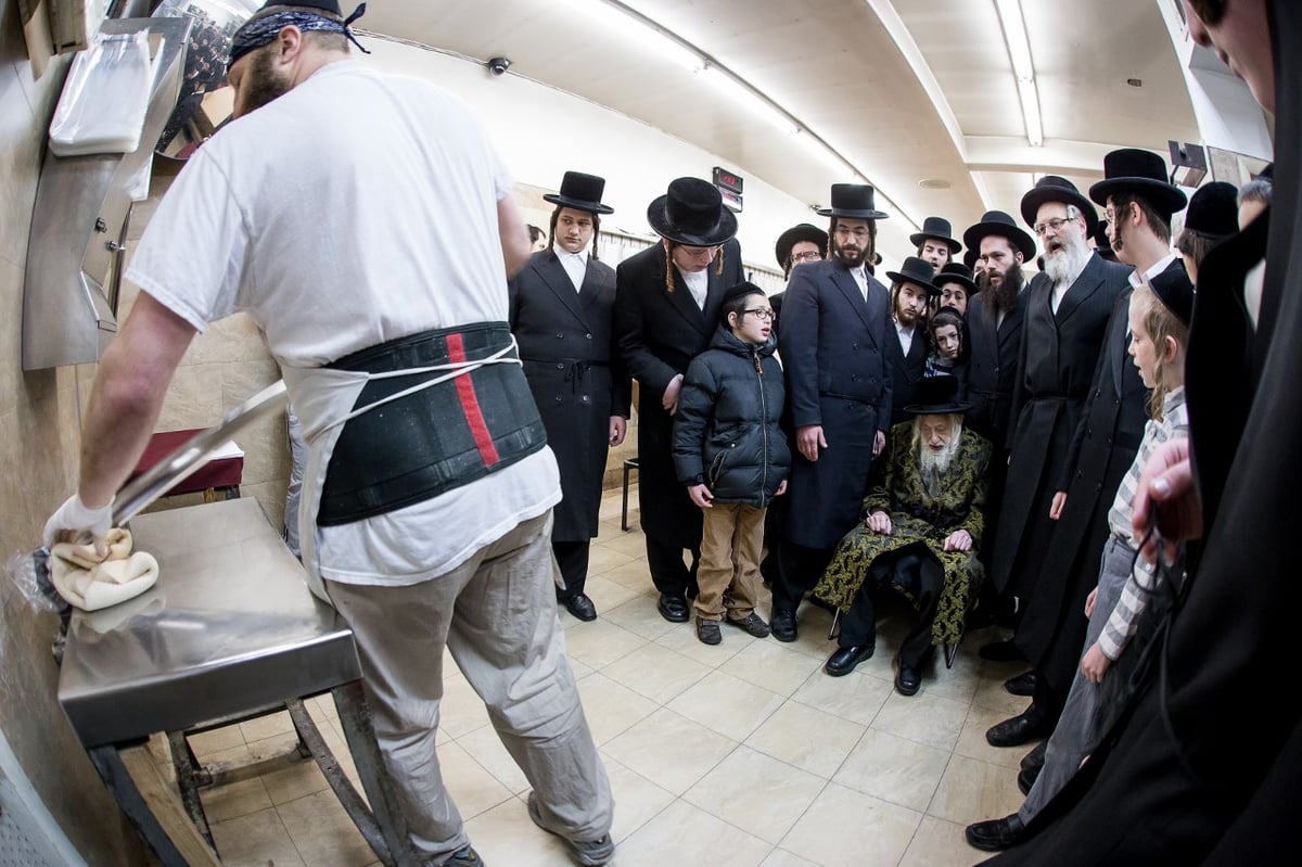 האדמו"ר מסקולען באפיית מצות לחג הפסח • גלריה