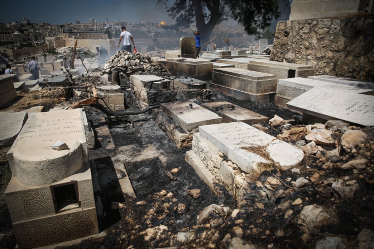 חשד להצתה: שריפה פרצה בהר הזיתים