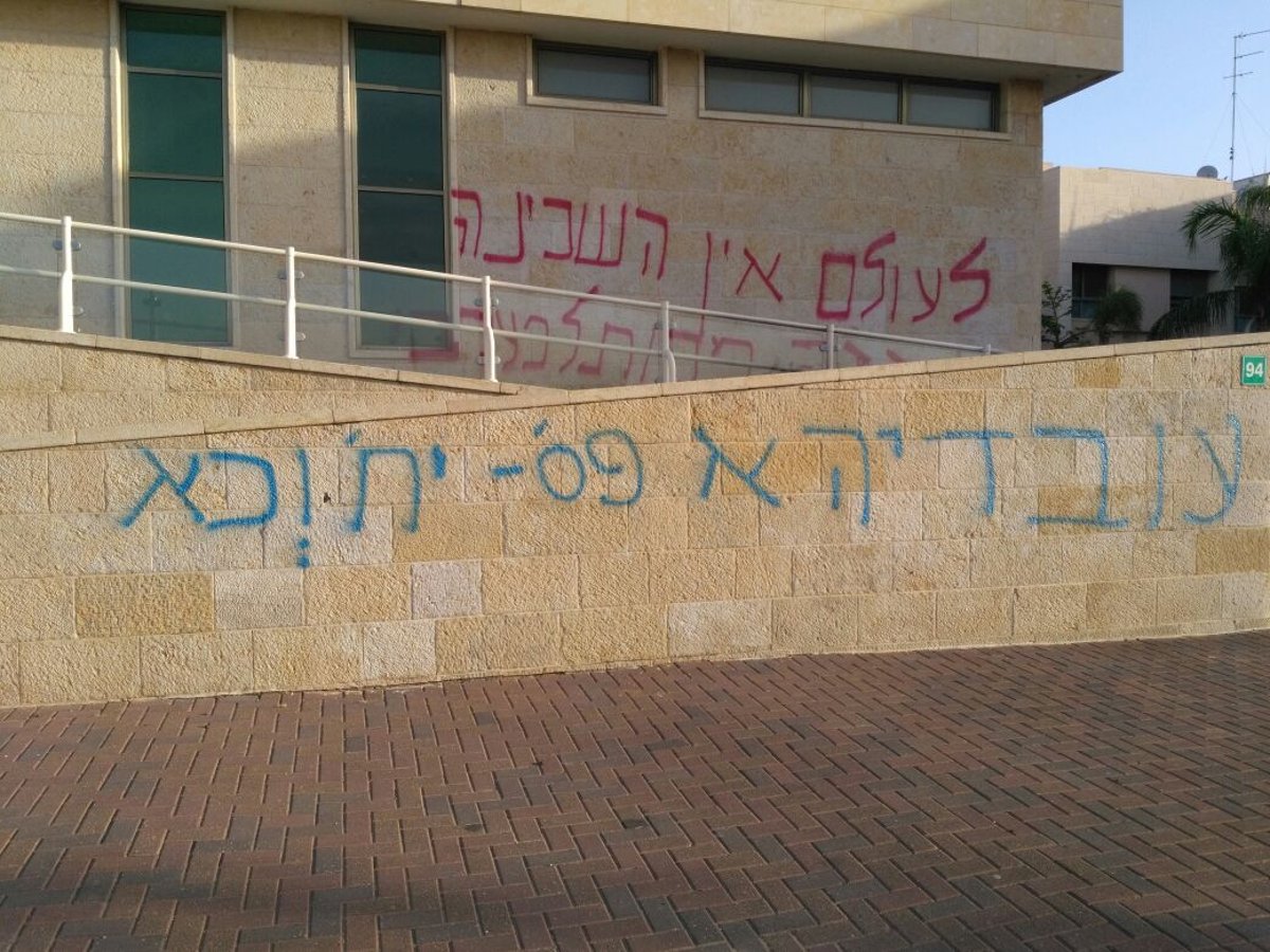 סכין וכתובות נאצה ליד בניין רפורמי ברעננה