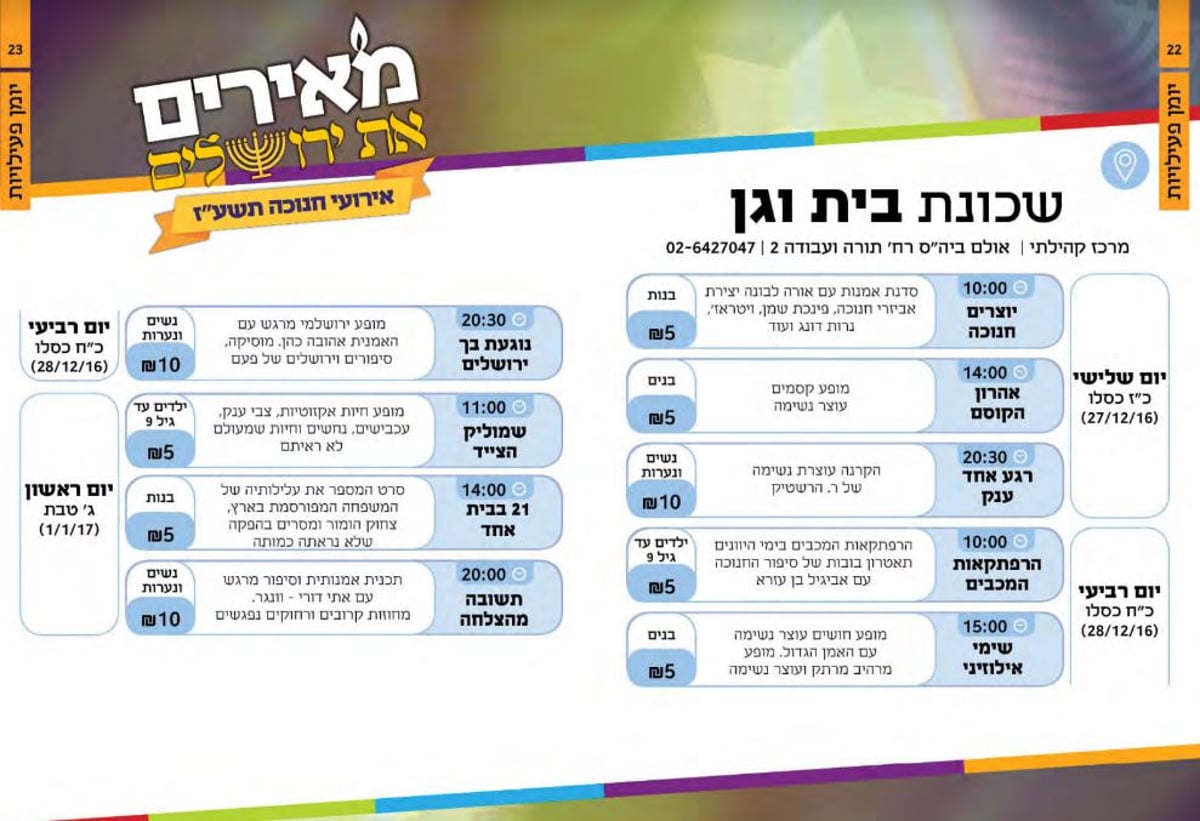 חנוכה בירושלים: מגוון אירועים למגזר בכל רחבי העיר