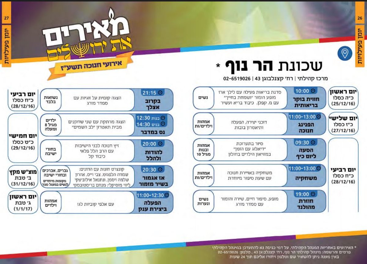 חנוכה בירושלים: מגוון אירועים למגזר בכל רחבי העיר