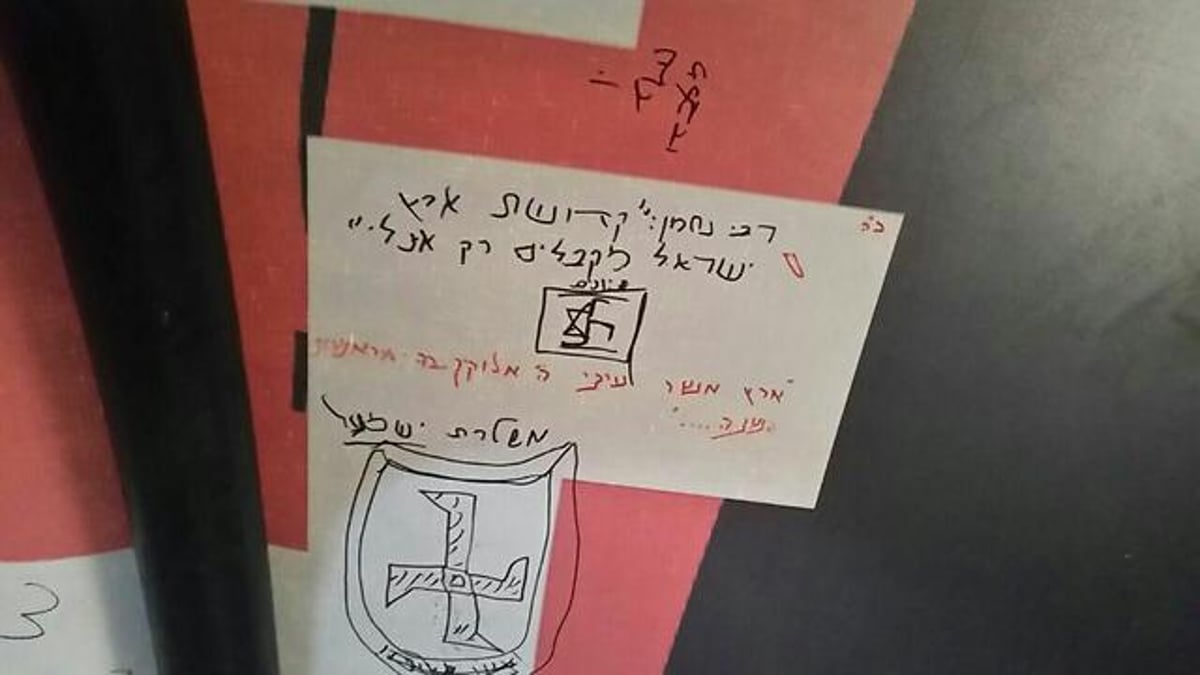 צלבי קרס וכתובות נאצה במאחז הקיצוני