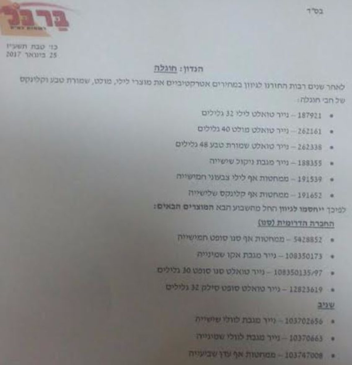 מכתב לעובדים לחסום את חברות הנייר שומרות השבת. באדיבות המצלם