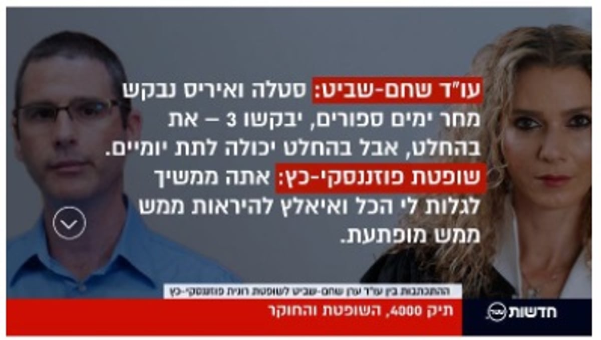 שופטת הוואטסאפ הושעתה מ'תיק 4000'