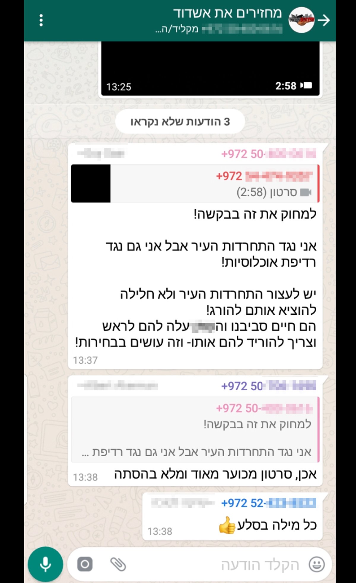 אשדוד: סרטון ההסתה נגד החרדים - דלף