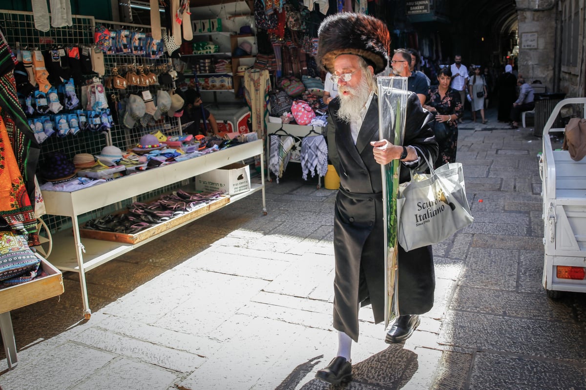 סוכות ברובע המוסלמי: יהודים עם ד' המינים