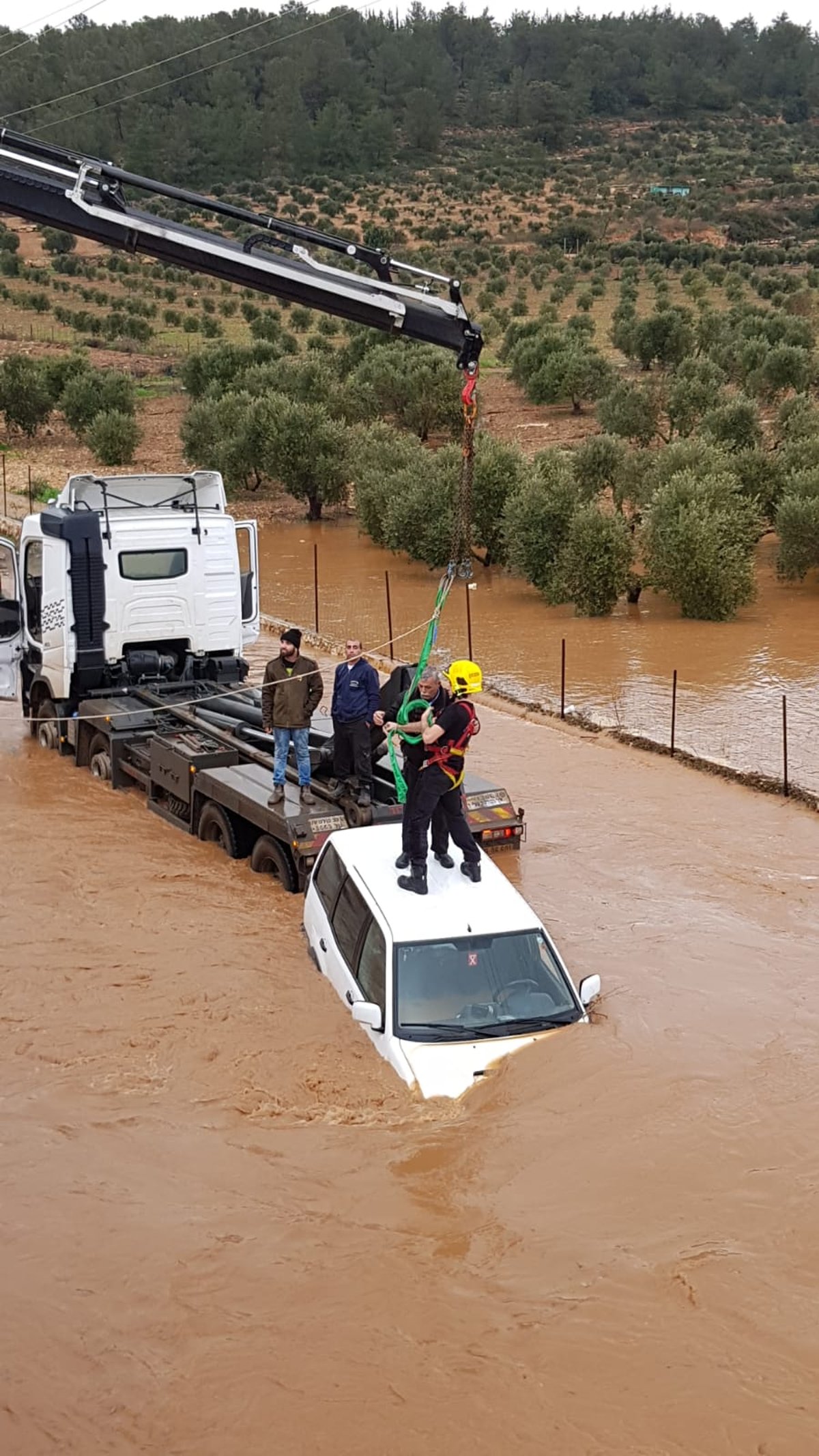 ג'יפים טבעו בשלולית ענקית; הנהגים חולצו