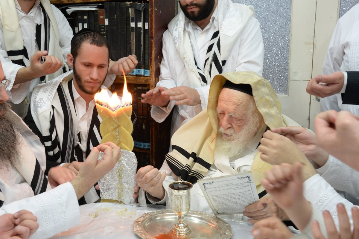 לאחר ההבדלה: מרן שר התורה סייע בבניית הסוכה