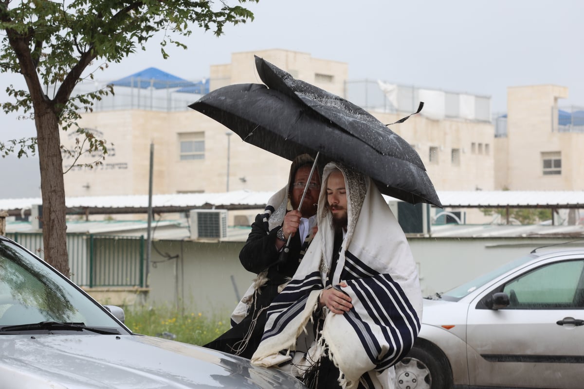 בגשם וברוחות: כך התפללו הבוקר התושבים החרדים בבית שמש