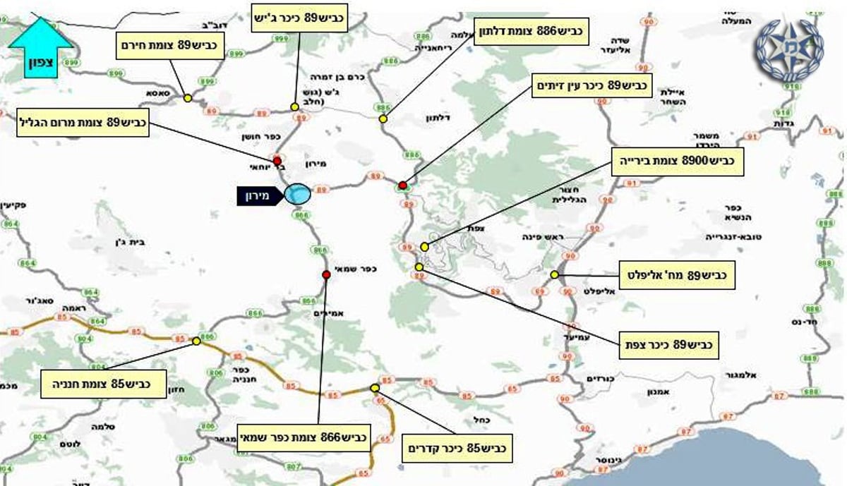 הילולת ל"ג בעומר: מפת הכבישים שייחסמו בדרך למירון