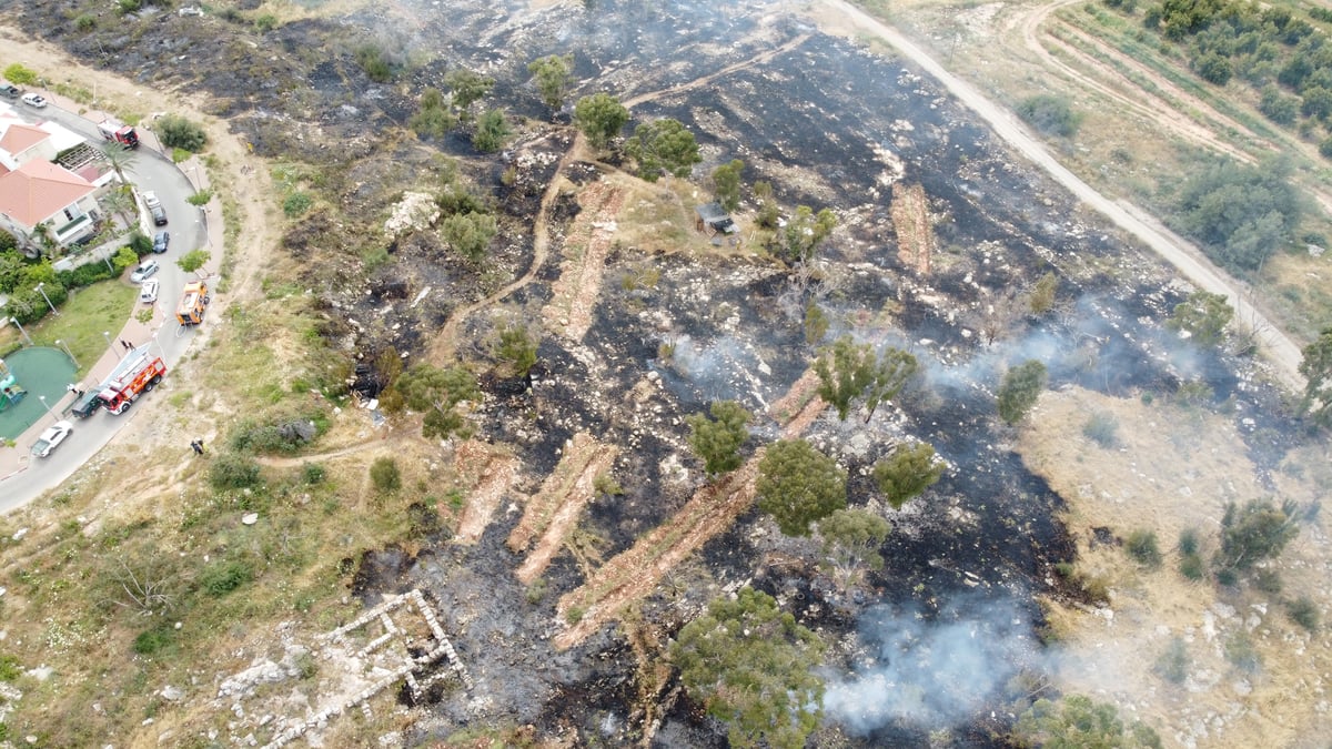 הרחפן תיעד: תוצאות השריפה ליד העיר אלעד; צפו