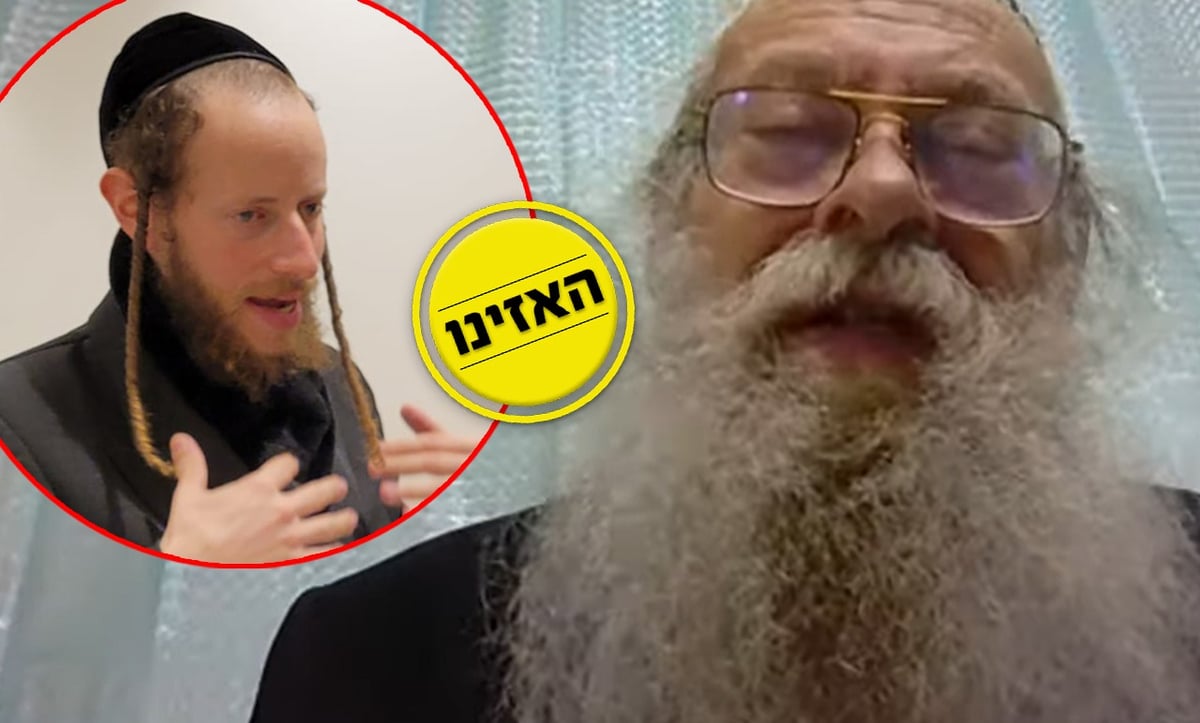 מתנגד החיסונים, הרב יואב אלון, משוחח עם איצ'ה דז'לובסקי (בעיגול)