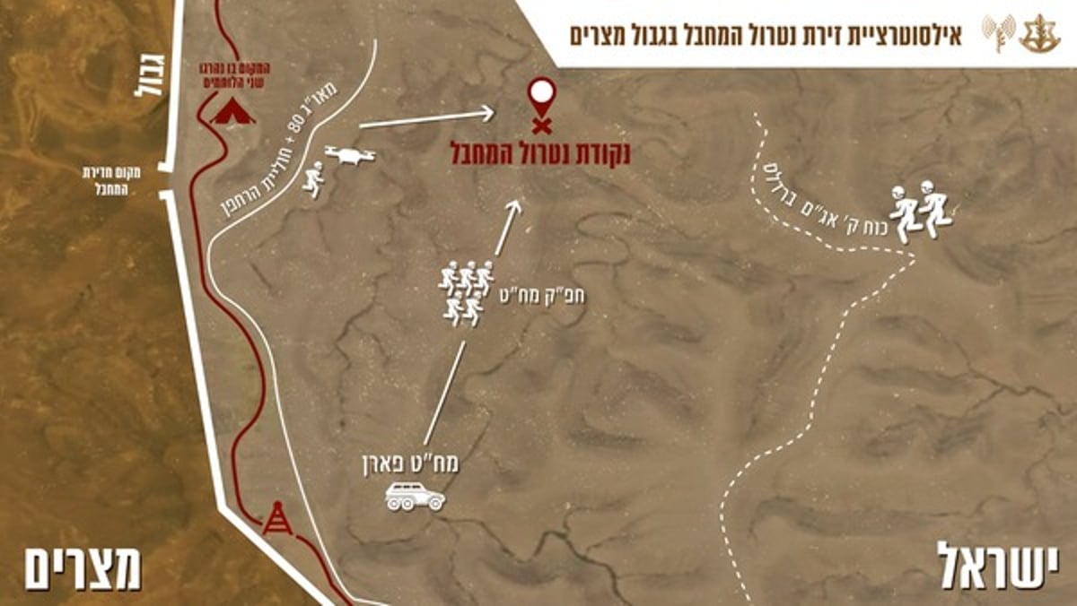 מפה של זירת האירוע, בה נפלו הלוחמים ובה נוטרל המחבל