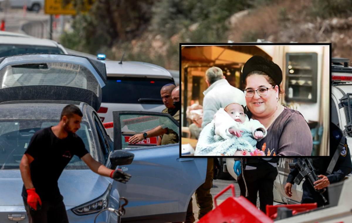 הנרצחת בת שבע נגר, על רקע זירת הפיגוע בצומת בית חגי