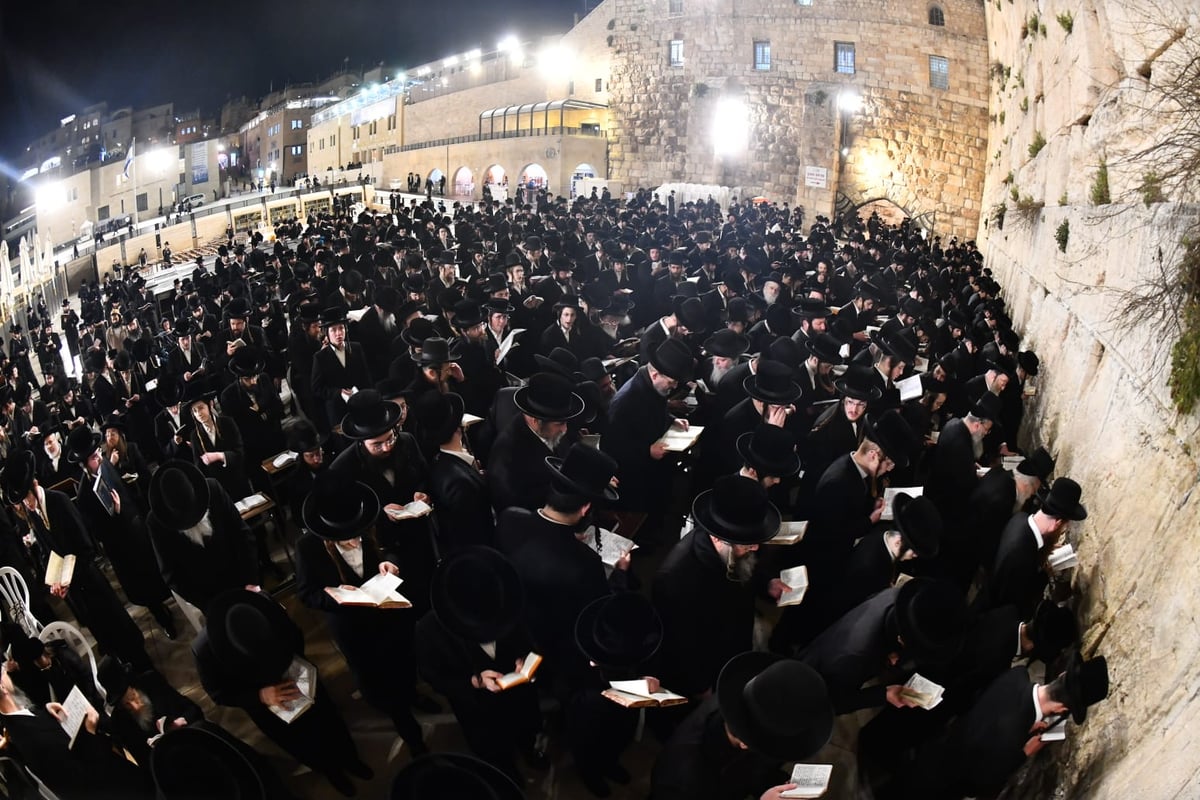 לרפואת האדמו"ר: חסידי ביאלה בעצרת תפילה בכותל המערבי