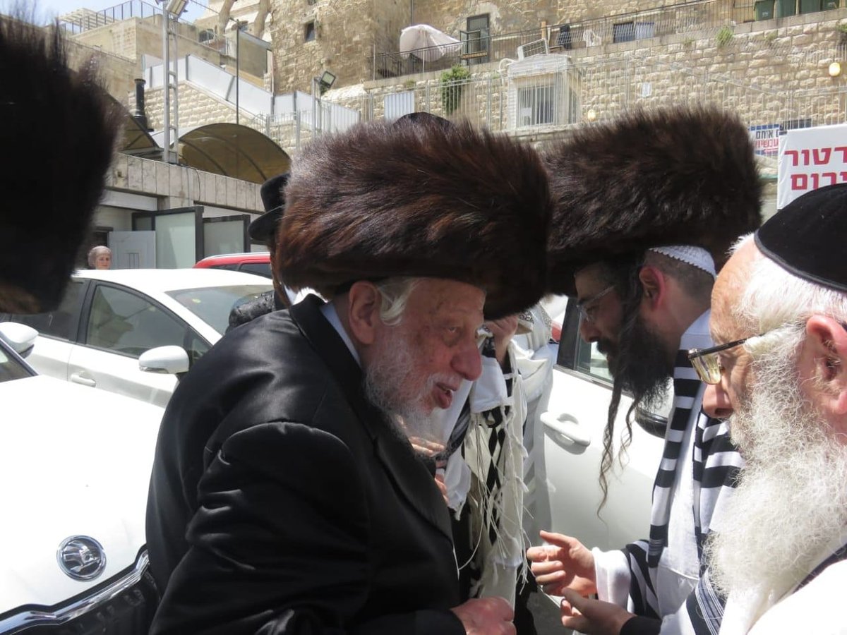 האדמו"ר מזוויעהיל בתפילה על יד הכותל המערבי