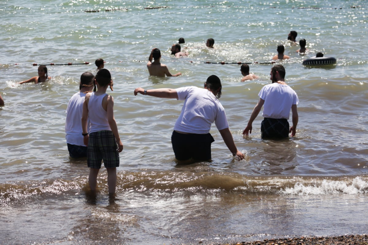 מתרחצים בכינרת. למצולמים אין קשר לכתבה