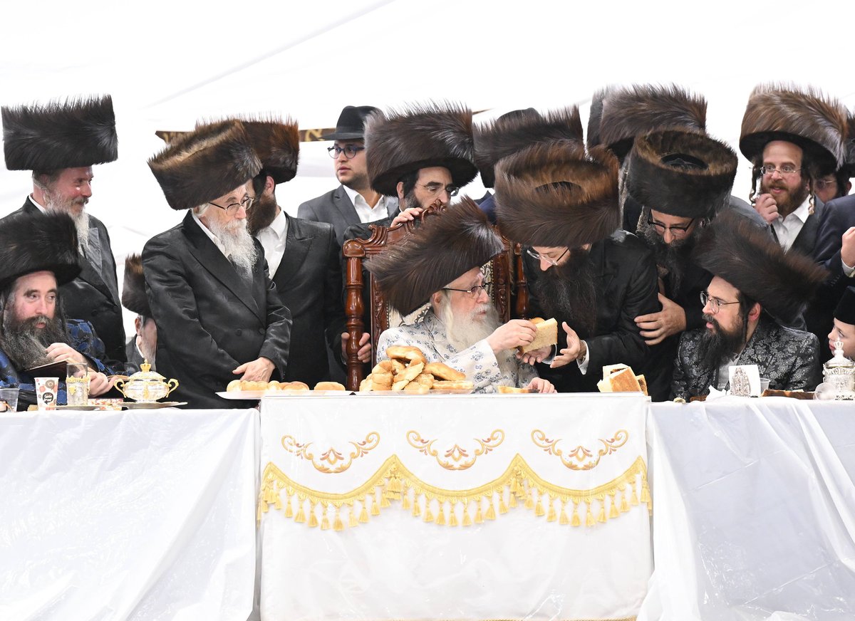 'עפל טיש' במוצאי שמחת תורה בחצה"ק צאנז 