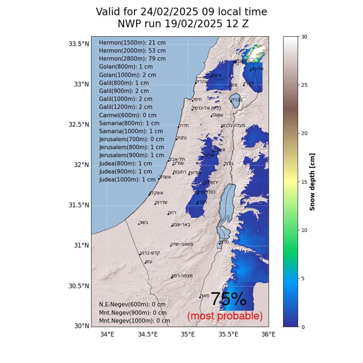 מפת צפי היערמות השלג