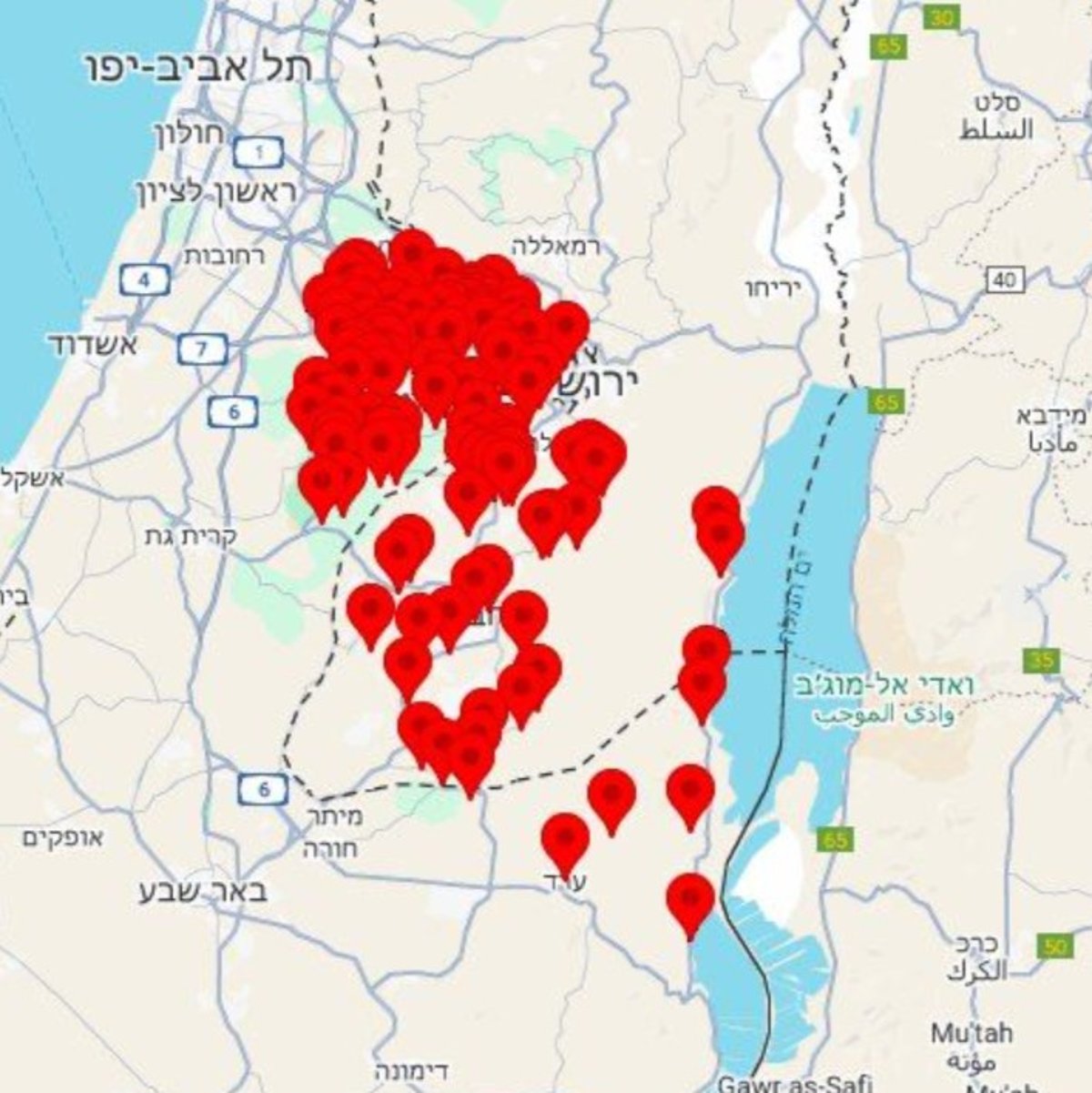 האזורים שבהם נשמעה אזעקה