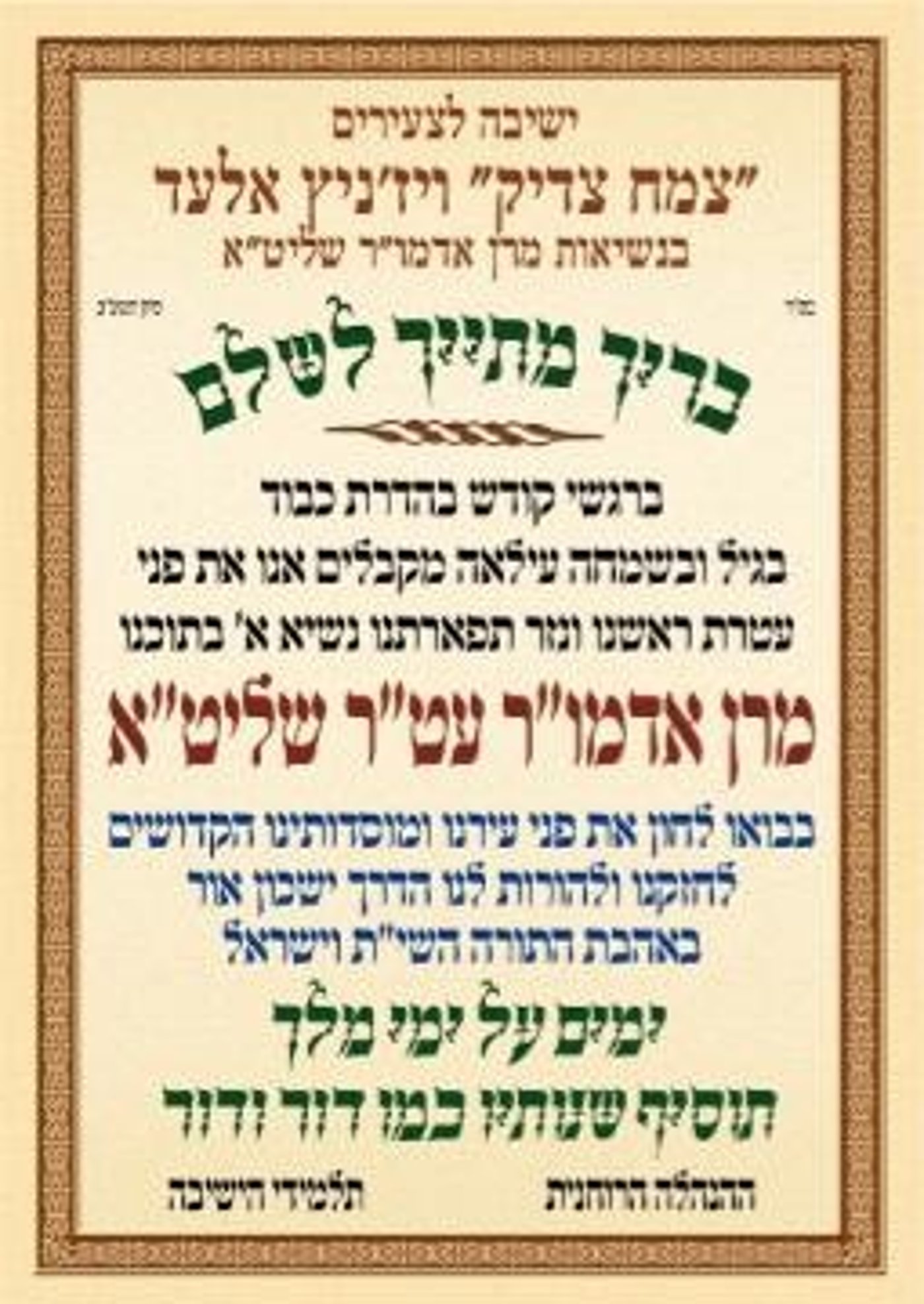 האדמו"ר מויז'ניץ מגיע לביקור מיוחד בעיר אלעד