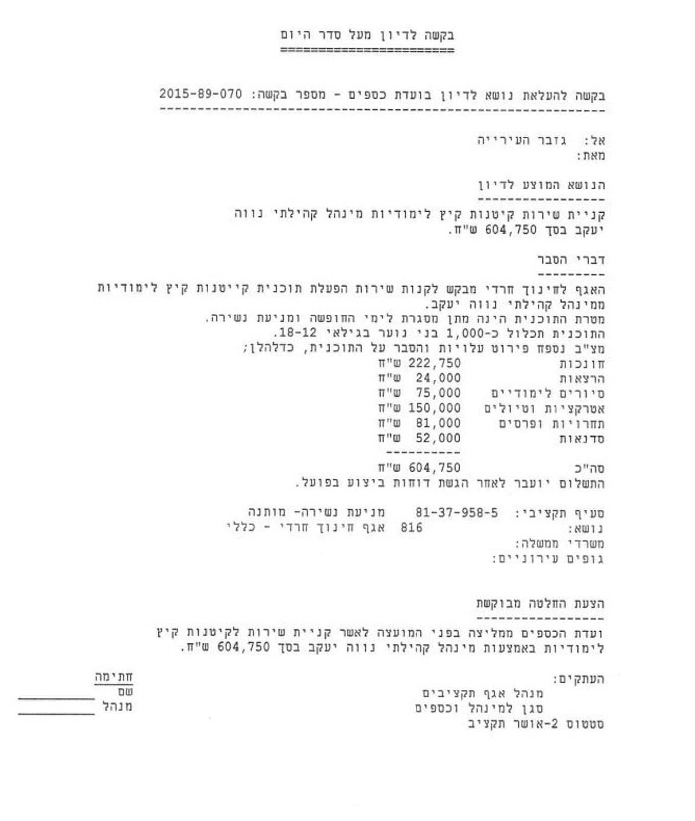 חלוקת התקציב