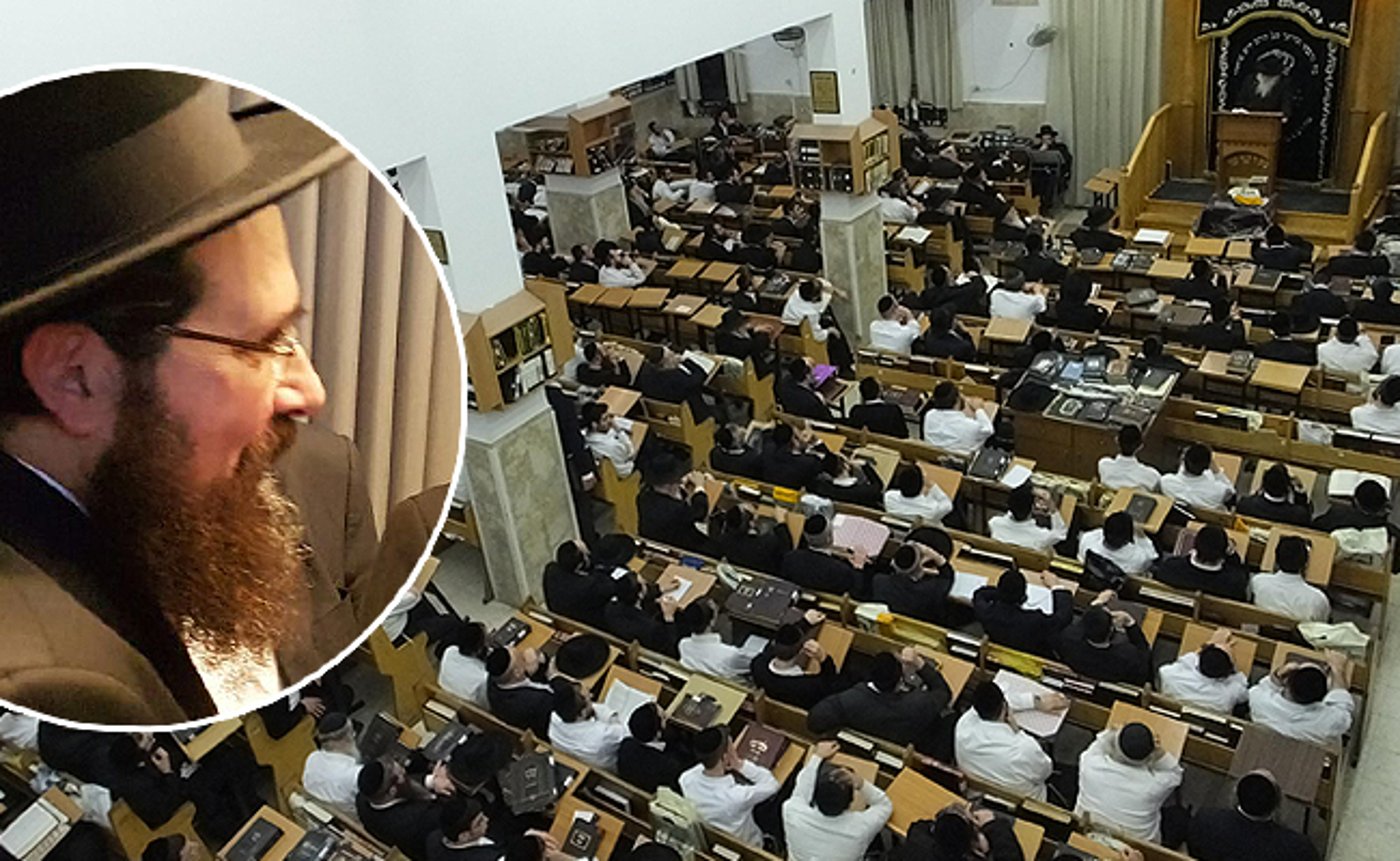 הגרא"י פינקל על רקע היכל הישיבה