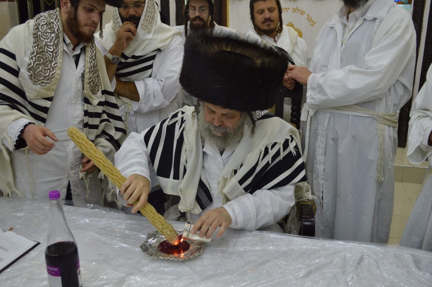 הרבי עלה על הסולם וסיכך בידיו את הסוכה