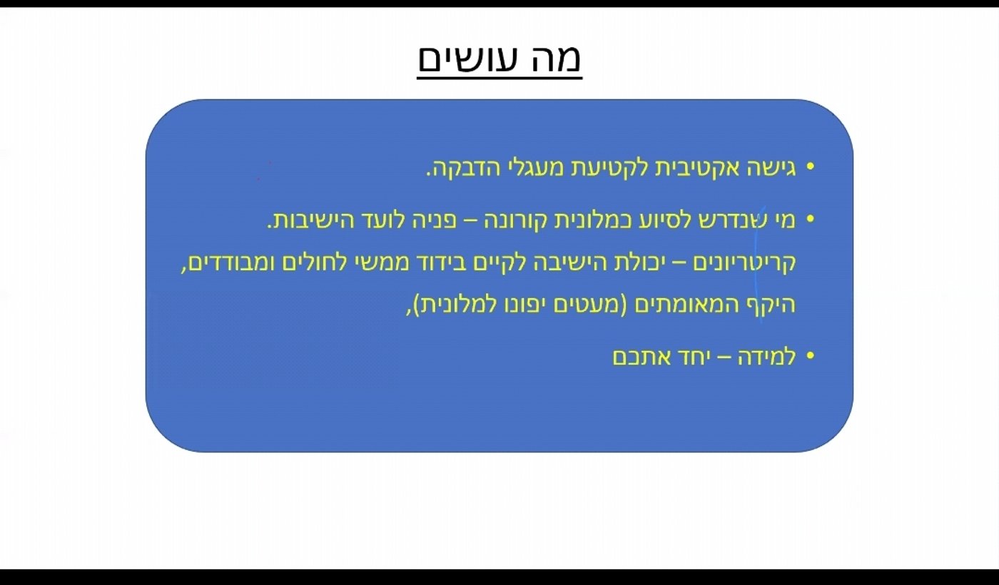 המצגות שהוצגו בשיחת הזום למנהלי הישבות