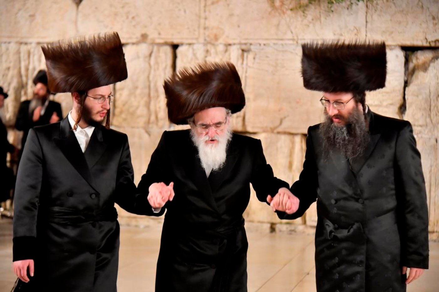 האדמו"ר מויז'ניץ בתפילה ברחבת הכותל המערבי