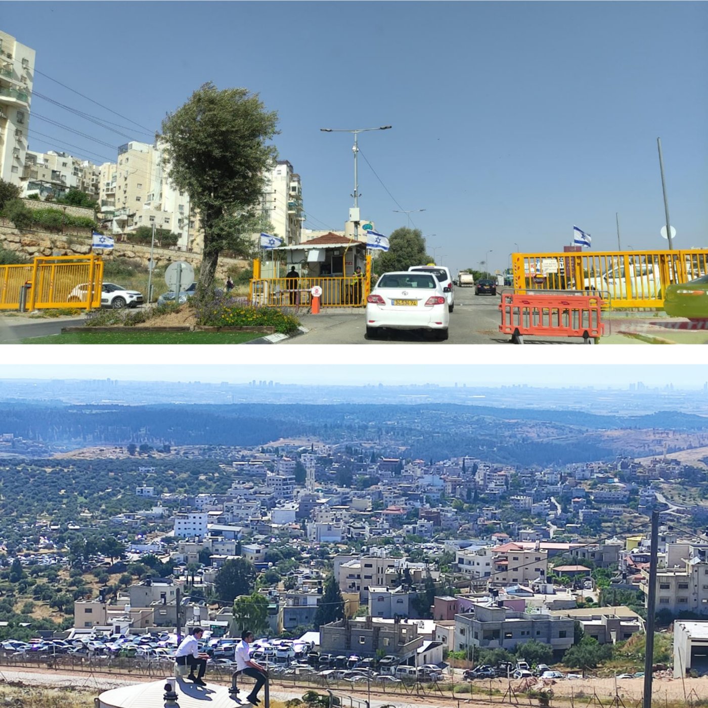 הכניסה למודיעין עילית וילדים משקיפים משכונת ברכפלד אל עבר הכפר הסמוך
