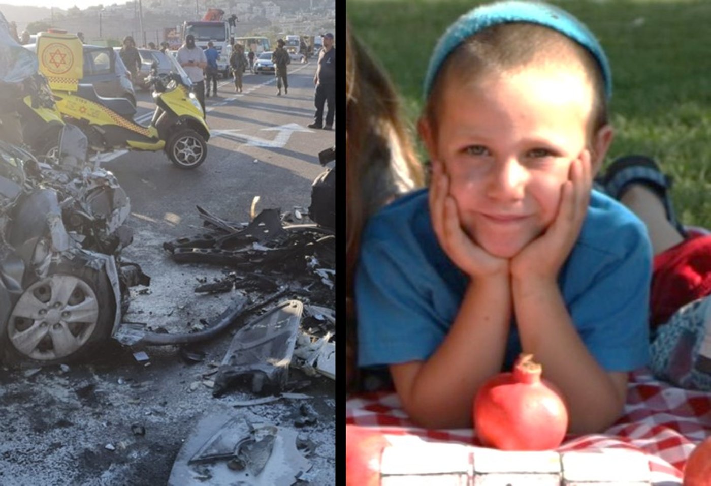 זירת התאונה, היום. מימין: הילד שנהרג