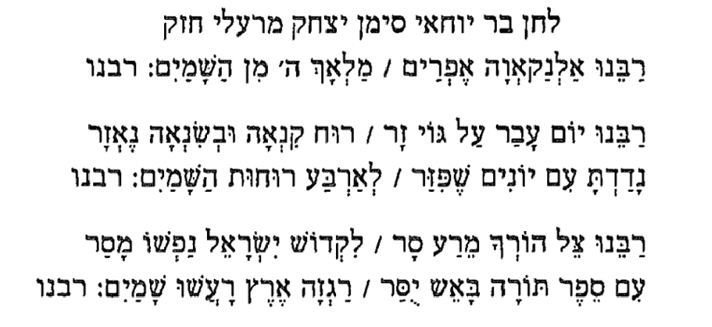 מתוך מאמרו של אברהם אלמאליח, "שרידי משוררי ספרד באלג'יריה; יצחק מרעלי", חמדת ישראל – קובץ לזכרו של מרן חיים חזקיהו מדיני, ירושלים תש"ו עמ' 85-43
