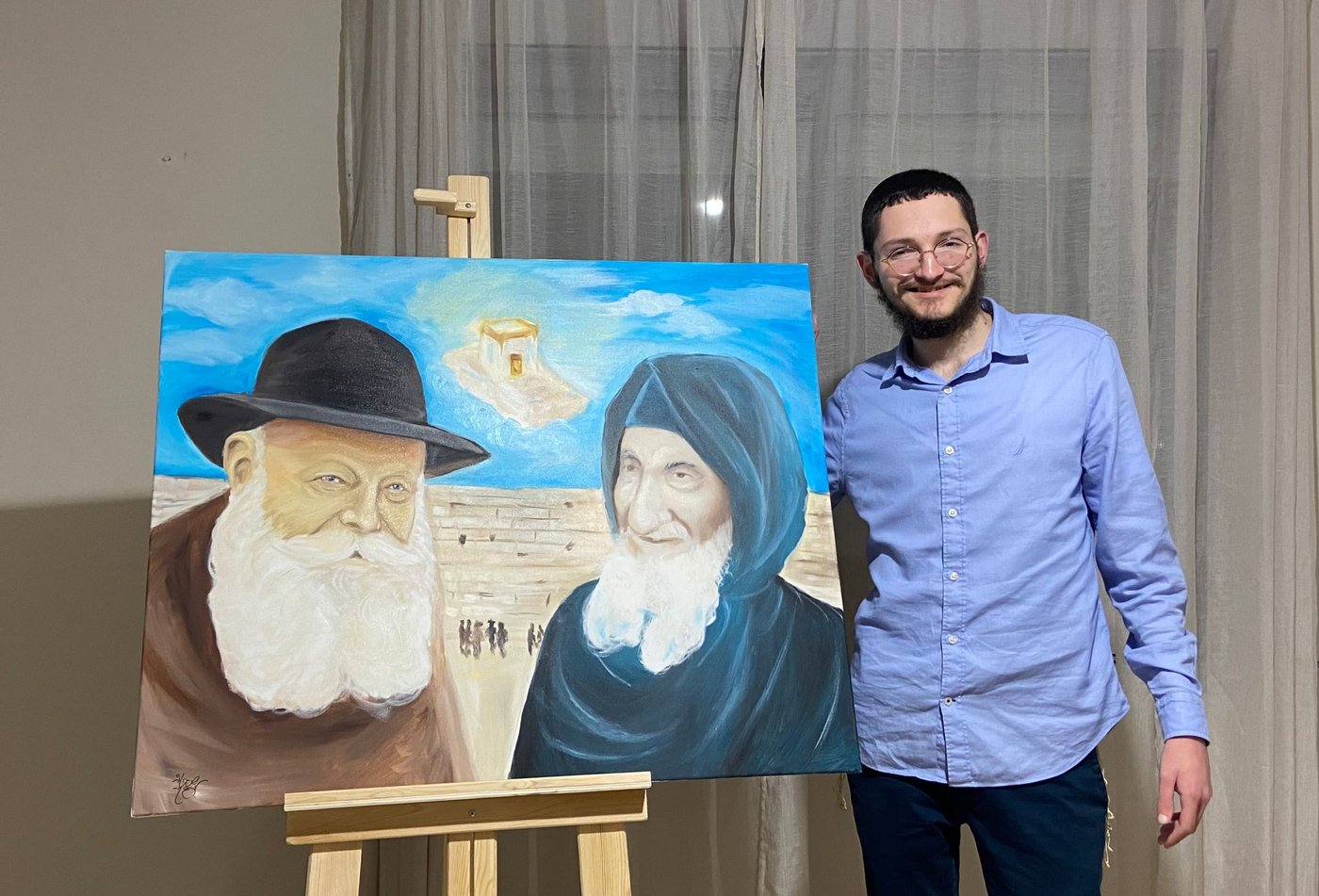 ליפסקר לצד הציורים של הבבא סאלי והרבי מליובאוויטש זצוק"ל