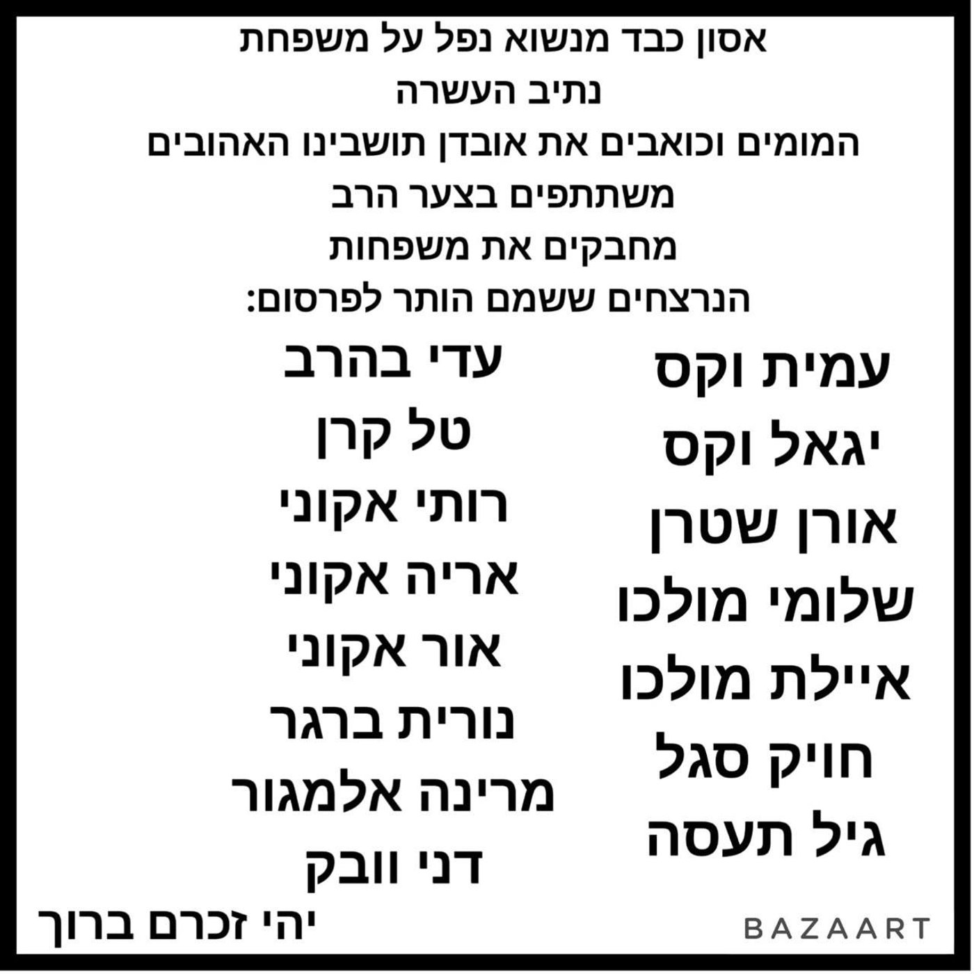 אֶרֶץ אַל תְּכַסִּי דָמִי; אלו שמות הנרצחים - שהותרו לפרסום