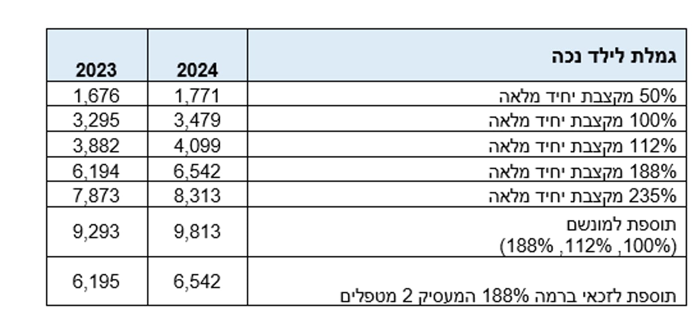 טבלת עדכון לקבצת 'ילד נכה'
