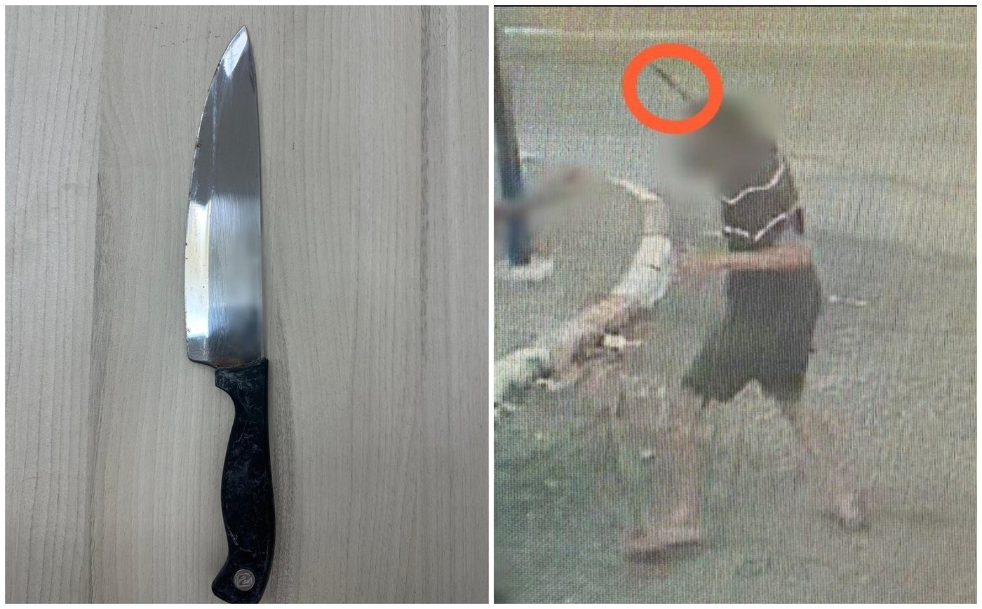 החשוד מנופף בסכין, והסכין ששימשה את הדוקר