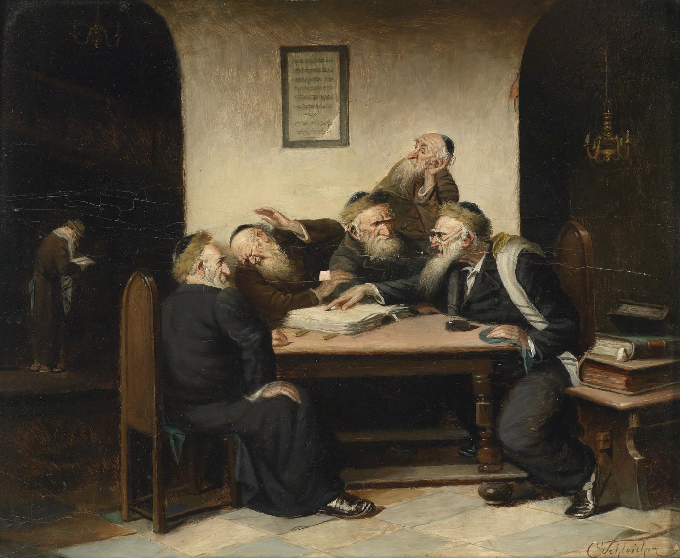 "קושיא בתלמוד", ציור מאת קרל שלייכר, בערך 1870.