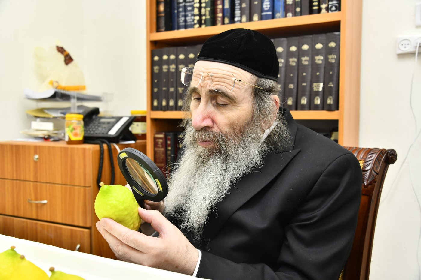 הגה"צ רבי בנימין פינקל בודק אתרוגים