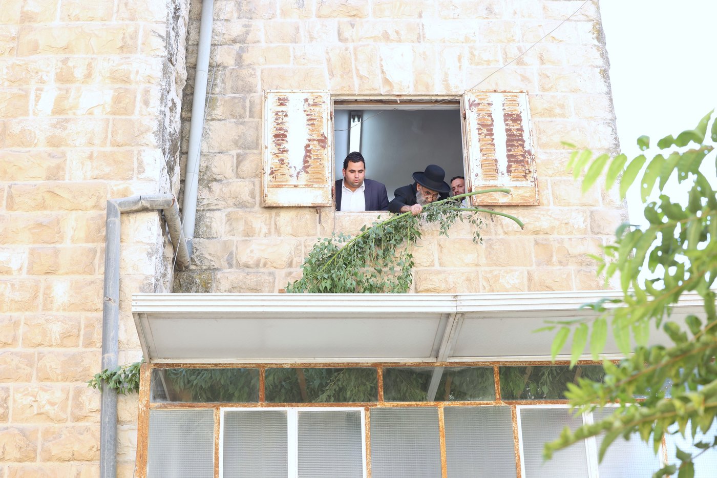 הגאון הרב משה צדקה מסכך את סוכתו