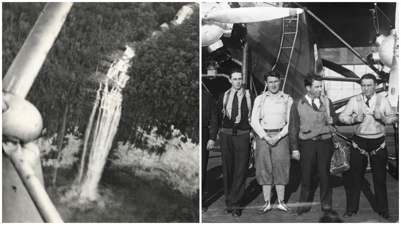 הטייס האמריקאי ג'ימי אנג'ל  | מימין - משמאל אחת הגיחות שלו  -1930