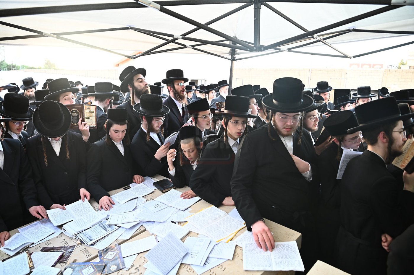 האדמו"ר מסערט ויז'ניץ בתפילה באוהל בית ויז'ניץ בבני ברק