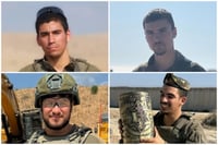 למעלה: סמ"ר מאיר שמעון עמר וסמל משה נסים פרש הי"ד | למטה: סמ"ר נועם אהרון מסגדיאן ורס"ל בנימין אסולין ז"ל הי"ד